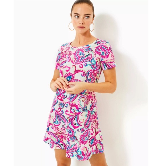 Lilly Pulitzer CODY T-SHIRT COCONUT FLITTING ABOUT M Short Sleeve Dress PIMA - Picture 1 of 9